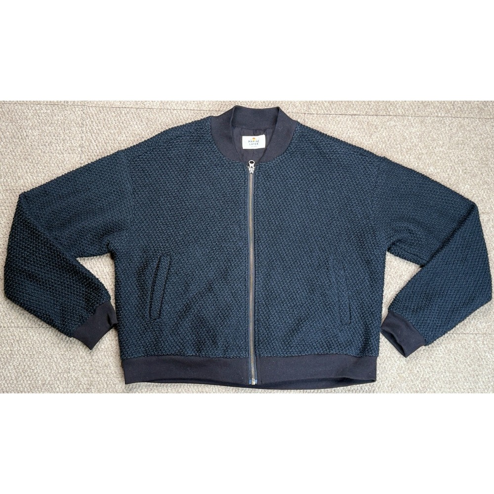 Marine Layer Women's Birdseye Full Zip Black Bomber Jacket Size XL